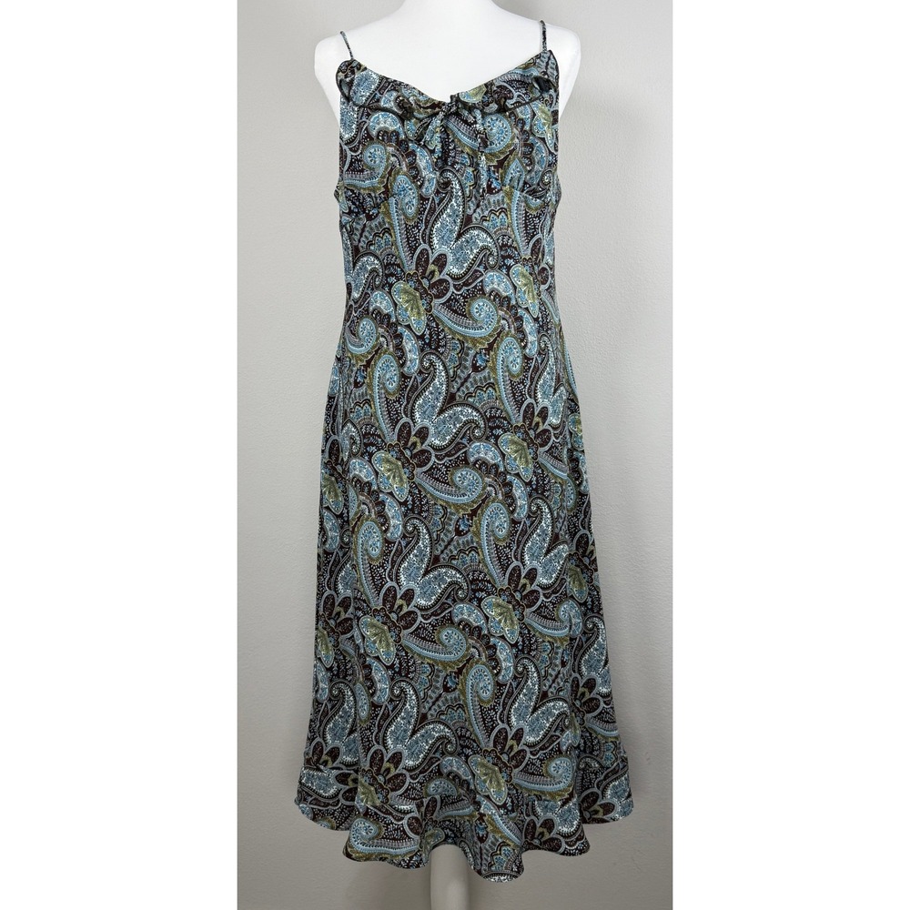 True Vintage Y2K Paisley Spaghetti Strap Dress Womens 11/12 Ruffle Midi Retro